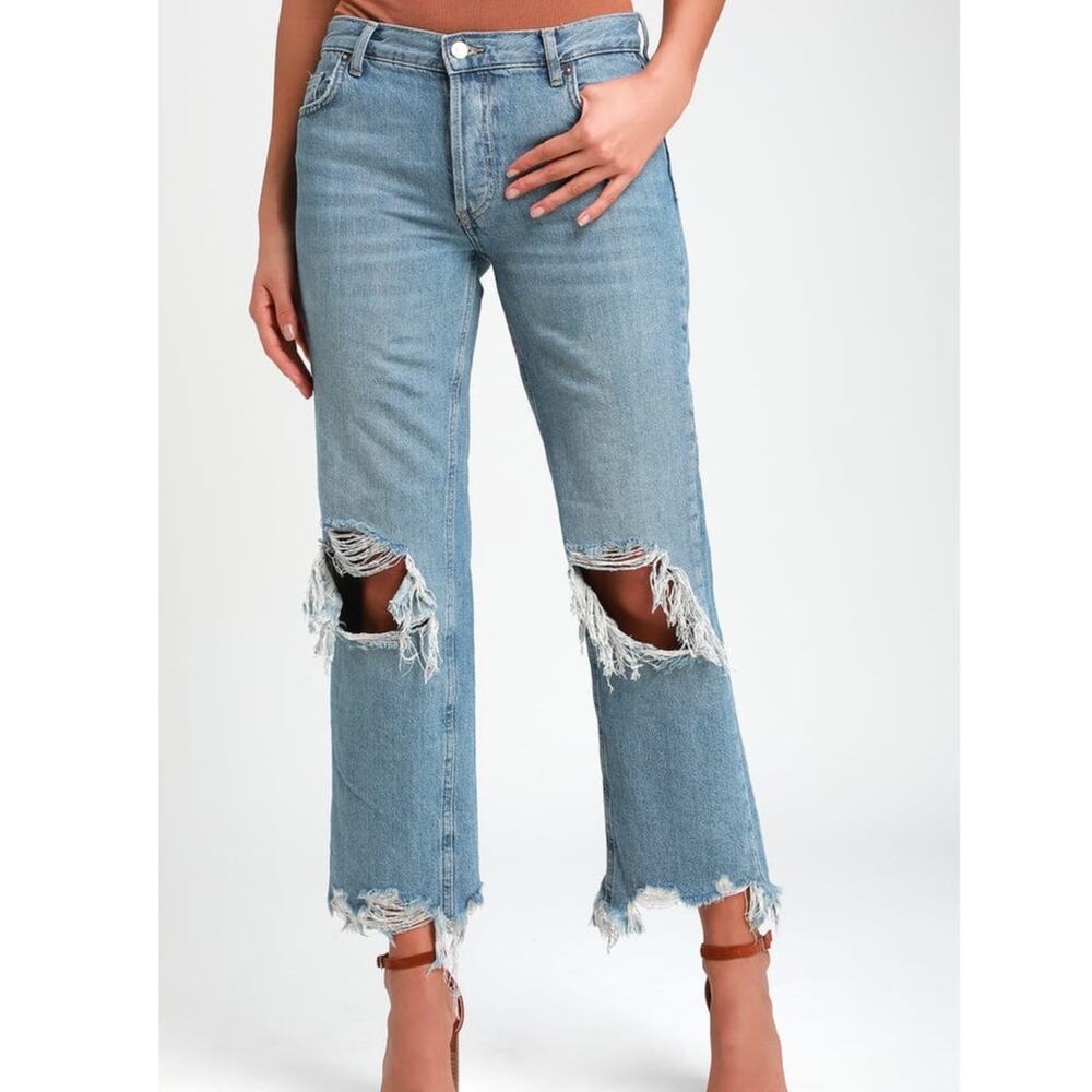 Free People We The Free Maggie Mid Rise Straight Leg Distressed Jeans 25